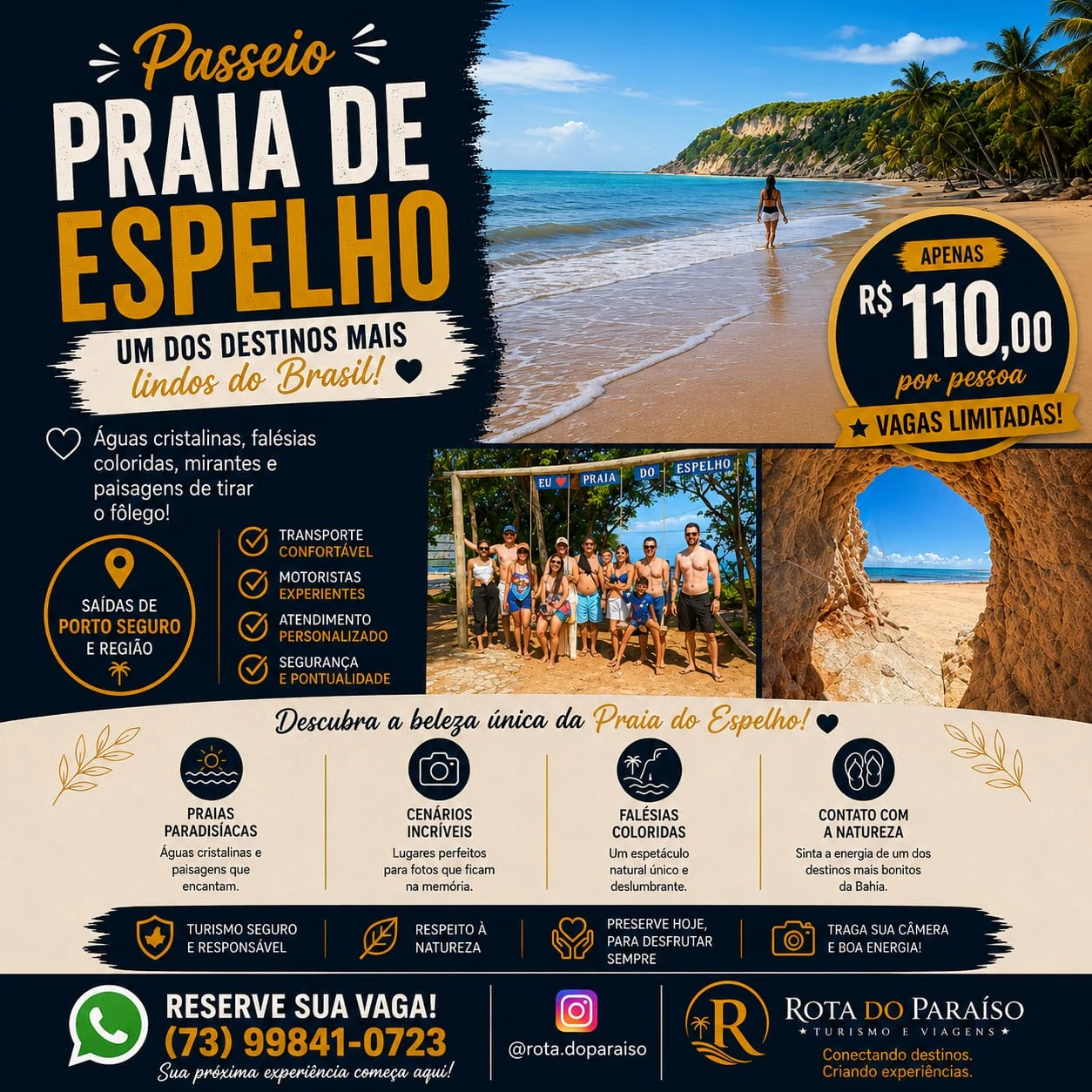 Passeio para Praia do Espelho por R$ 110 por pessoa